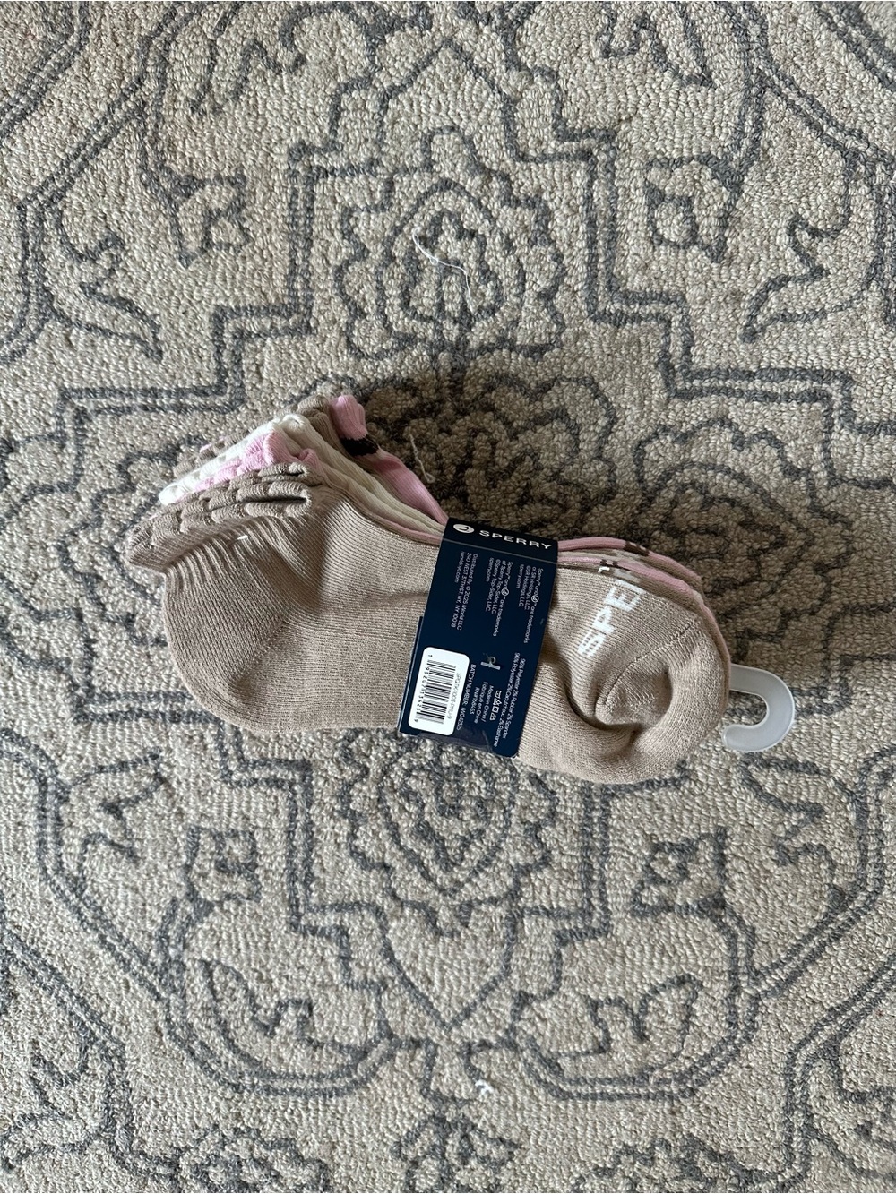 Sperry No-Show Sock 6-Pack in Taupe with Pink Trim